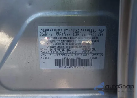 2013 Nissan Sentra S z USA, uszkodzony, nr VIN 3N1AB7AP7DL772123